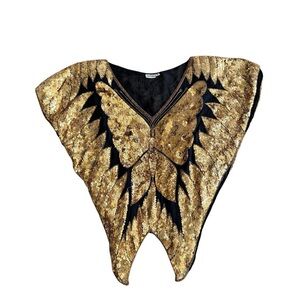 70s vintage retro boho glam black and gold sequined butterfly top